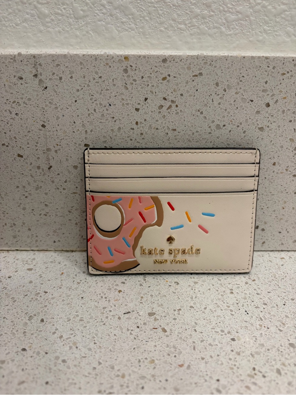 Kate Spade New York Coffee Break Donut Small Slim Card Holder In Cream Multi